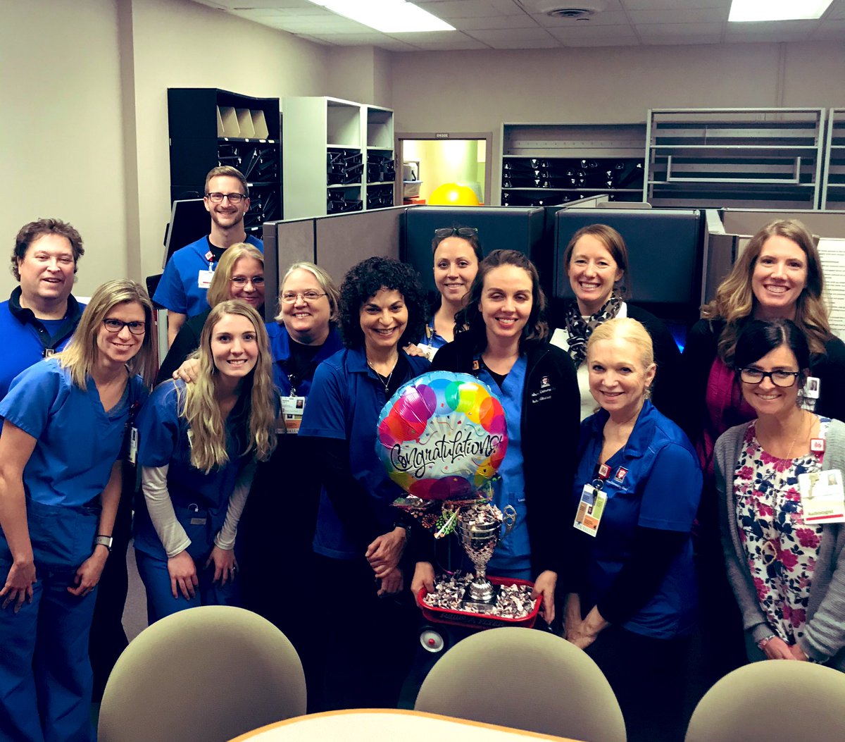 tracy_miller1's tweet photo. Our patients and families love it when our teams work well together on their behalf and these two teams knock it out of the park with patient experience- Riley inpatient 8W and Riley outpatient speech. Congrats on the trophy @IUHealthTeam @RileyChildrens #wedeliverwednesday https://t.co/Emb13pv2h5