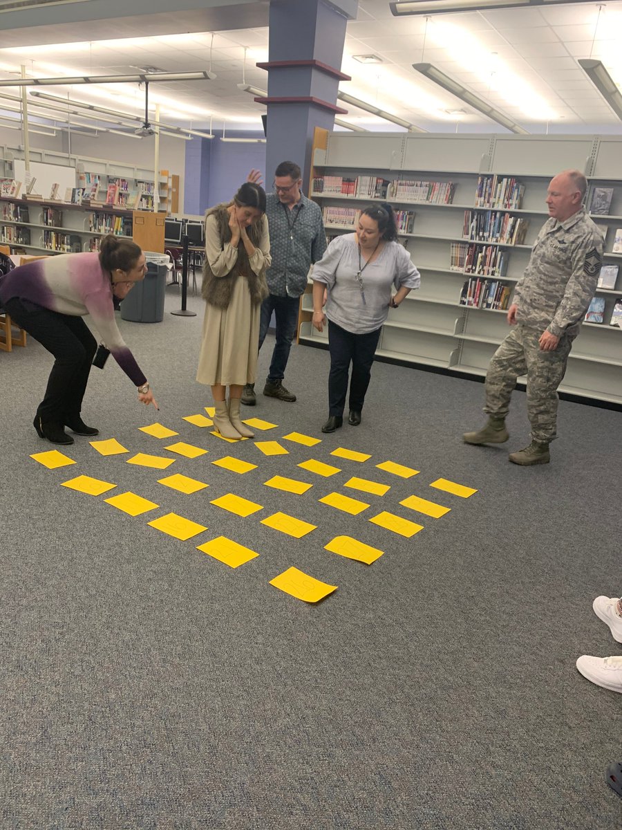 FazioSally's tweet photo. Our #OBHS novice teachers learning some team building activities from our @OBPeer students. #rolereversal #studentsasteachers #ProudVP 💜🖤 https://t.co/Cumrx7Nxuj