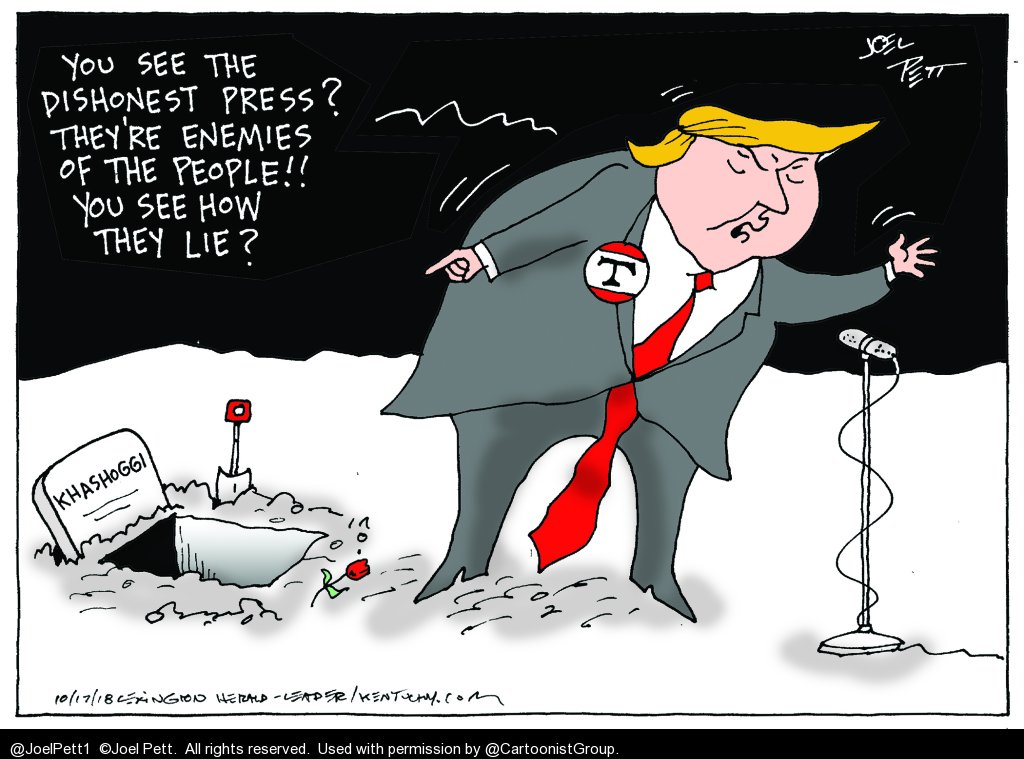 FreeSpeechToons's tweet photo. What will @realDonaldTrump say about Saudi hacking phone of @JeffBezos in attempt to secure favorable coverage for #SaudiArabia in the @washingtonpost?
This is a rhetorical question.
Cartoon by @joelpett1 - from 2018.
#1stAmendment #FreedomofSpeech #FreedomofThePress https://t.co/voeV8gznJ5
