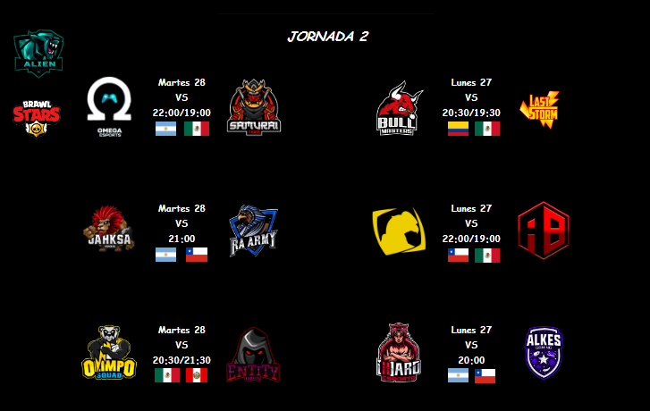 #BrawlStars | Primera División

Jornada #2

esta jornada nos trae enfrentamientos muy interesantes. ¿cual es tu equipo favorito?