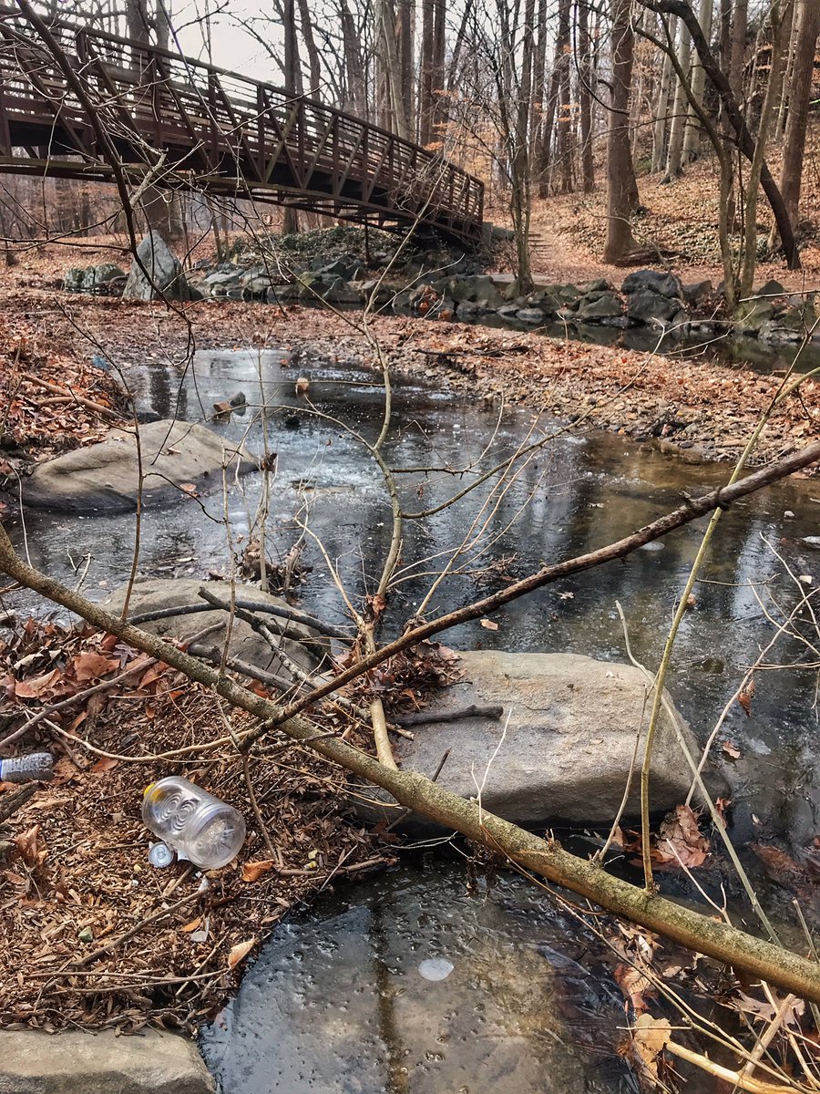 I made a quick jaunt out to #SligoCreek to check it out before the next major rainstorm. The ice was beautiful but darn the #stormwater runoff that brings all this litter into the stream.