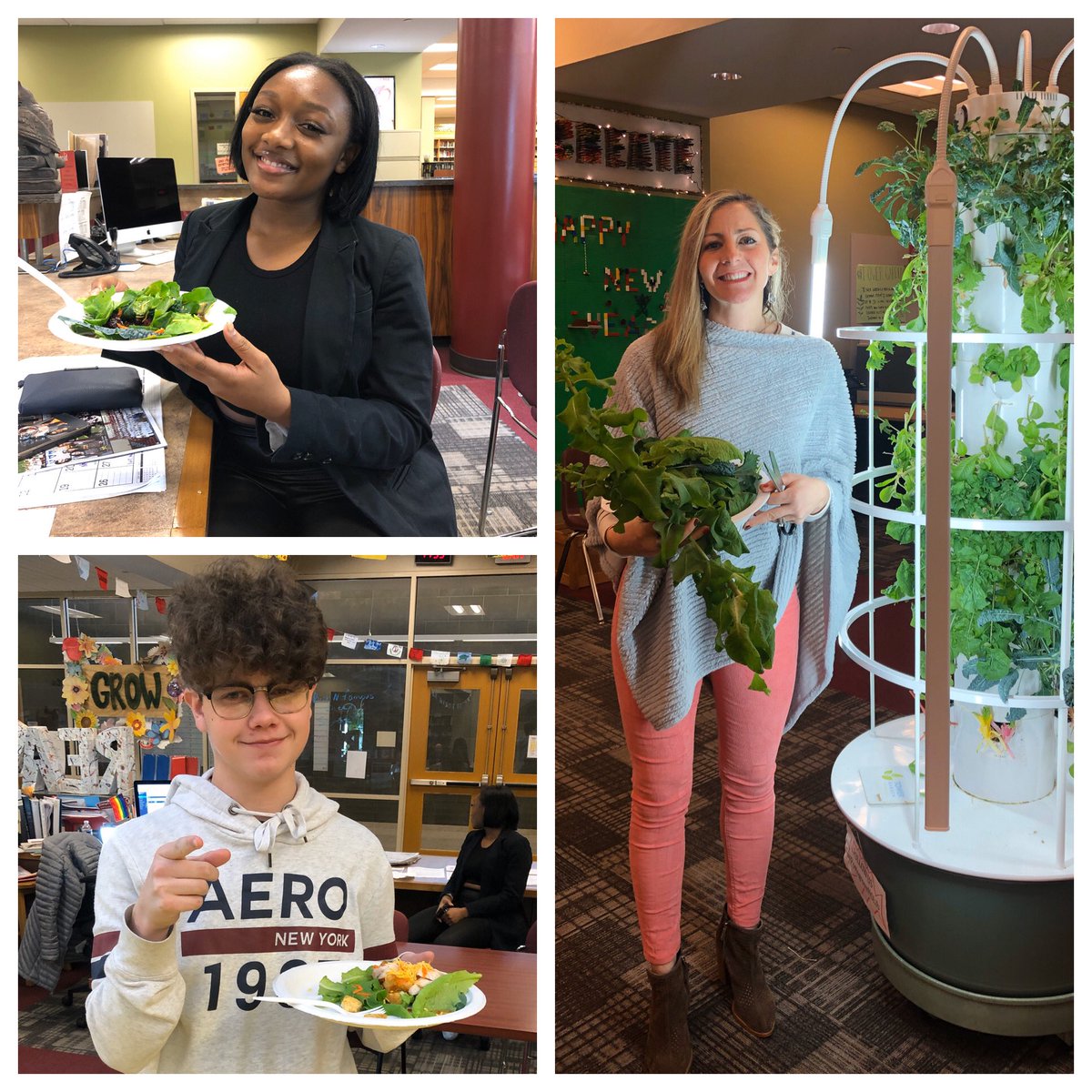 PottsgroveHSLib's tweet photo. Harvesting the TowerGarden for our January Salad Party! #towergarden #salad #healthyliving #pottsgrove #makerspace #wellness #towergardeninschools https://t.co/ic2paFP4jk