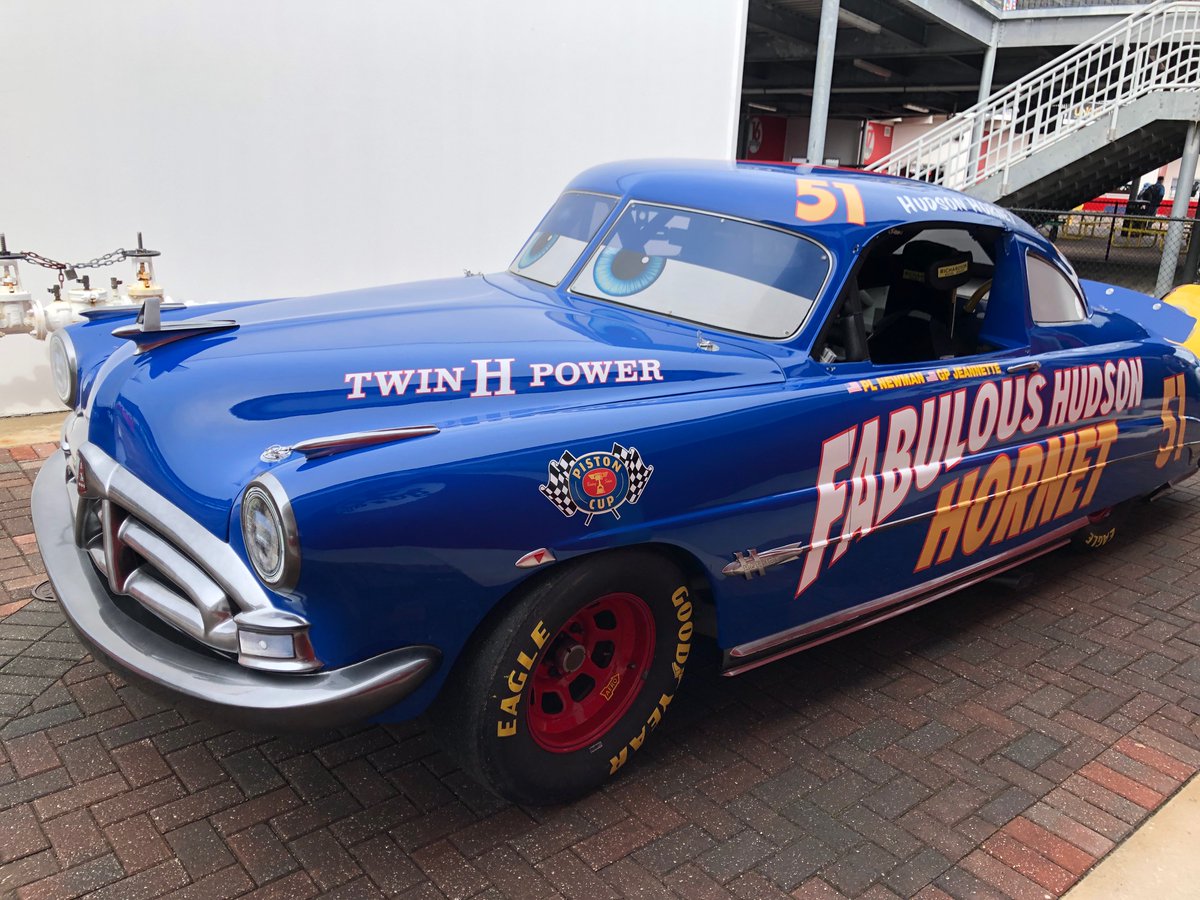 WDWNT's tweet photo. The Fabulous Hudson Hornet is on display at Daytona International Speedway today for the Rolex 24 race. https://t.co/gb01r3PULw