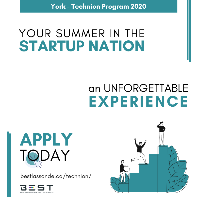 BEST_Lassonde's tweet photo. ⏰ The Clock is Ticking! ⏰
Applications are due next week!

Spend this Summer in the Startup Nation and earn credit towards your degree. 

✅Apply Here: https://t.co/I91GTQjWgw

#Technion2020 #StartupNation https://t.co/c3jW4N8rVf