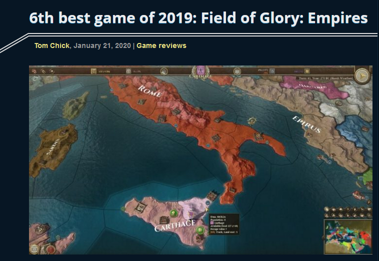 Field of Glory Empires sexto mejor juego del 2019