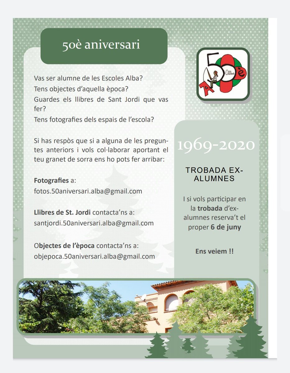 📣 Si coneixeu algun/a exalumne/a de l'Escola Alba, feu-li arribar aquesta informació...
Gràcies♥️💚
#femxarxa #femescola #50èaniversari