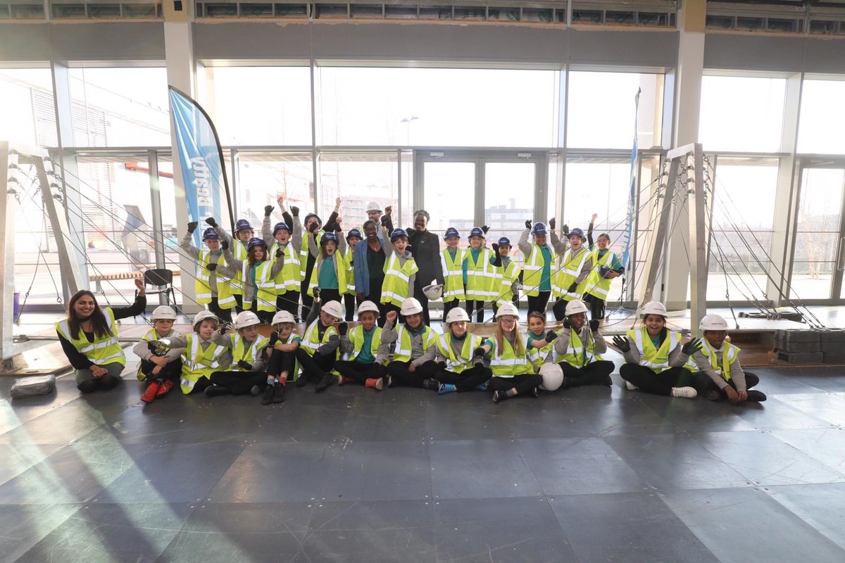 Students from Gayhurst Community School with their completed bridge