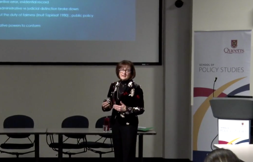 QueensSPS's tweet photo. Happening now: @drkathybrock talks about the impact that the Supreme Court has on the operation of government and quality of public policy making across jurisdictional lines in Canada. #PolicyTalks https://t.co/j22myHUrm7