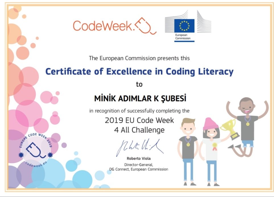 cerkezkoyharezm's tweet image. Çerkezköy Zübeyde Hanım Anaokulu Kodlama Haftası mükemmellik sertifikalarımız geldi😊 #codeweek2019 #worldspaceweekHarezmi2019 @harezmimodeli @tekirdagharezmi @Tekirdag_Mem @ersanulusan @cerkezkoymem @HuseyinGumus59 @Harezmi_STEM @neslimu