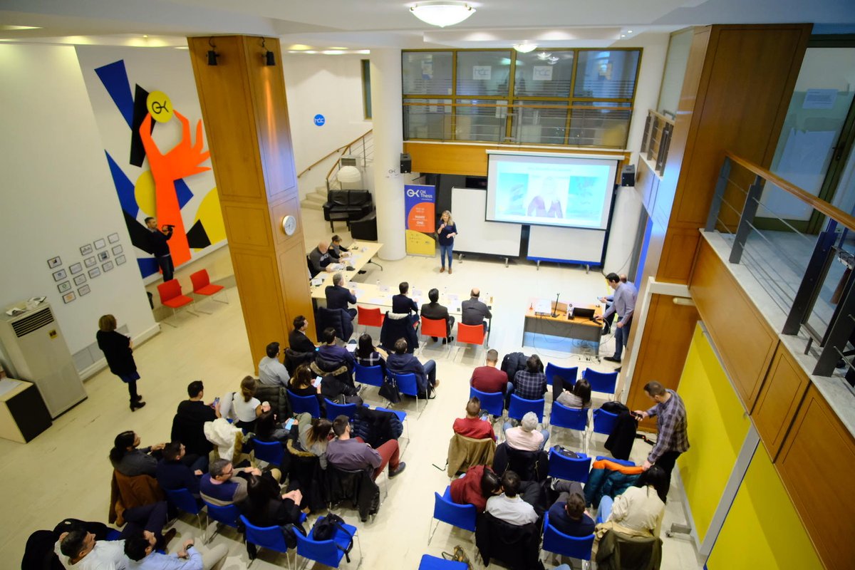 okthess's tweet photo. Στην τελευταία μέρα του Bootcamp αυτή την στιγμή λαμβάνει χώρα η παρουσίαση των ομάδων μπροστά σε μια επιτροπή αξιολόγησης (Pitching Event).
#okthess
#pitching_event
#skg
#letsbuildthisthing https://t.co/8O8N6JnSJu