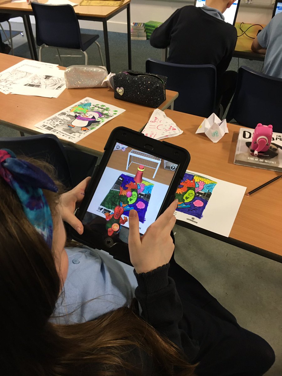 spsmrsrutter's tweet photo. We had fun experimenting with an app called @quivervision yesterday. We coloured in a character then saw it come to life in 3D through the app. We could then play games with our characters and see them from different angles. We thought it was really cool! @SimpsonPrimary https://t.co/TeJ7CP2Sco