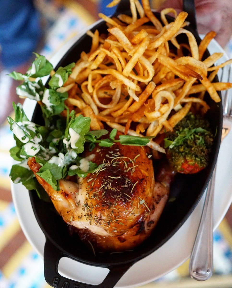Free Range Roasted Chicken: Herbs de Provence, watercress, shoestring potatoes &amp; roasted tomato. #BrasserieRuhlmann #French #Brasserie #RockefellerPlaza #RockCenter #Midtown #NewYorkCity #NYCeats