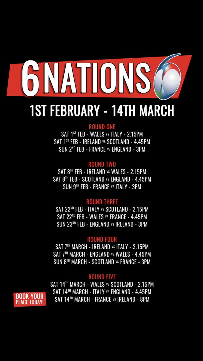 We’ll be showing every #SixNations game from February 1st. Book your table with us now! #rugby #sixnations2020