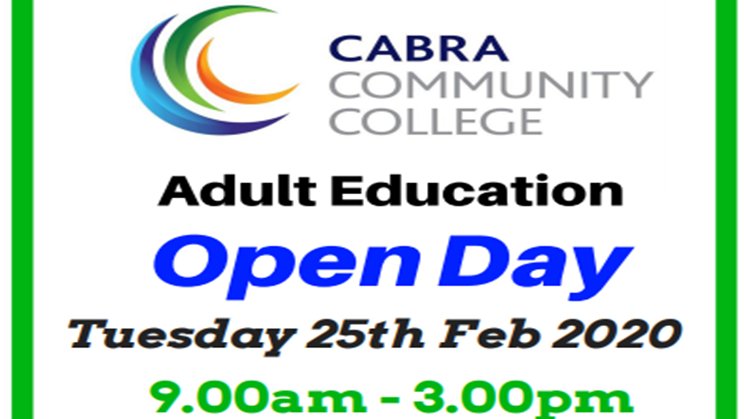 CabraCCollege's tweet photo. Our Adult Education Open Day takes place Tuesday 25th Feb 2020. Drop in and learn about all of the fantastic courses available. @CityofDublinETB https://t.co/o4TEkbUKpn
