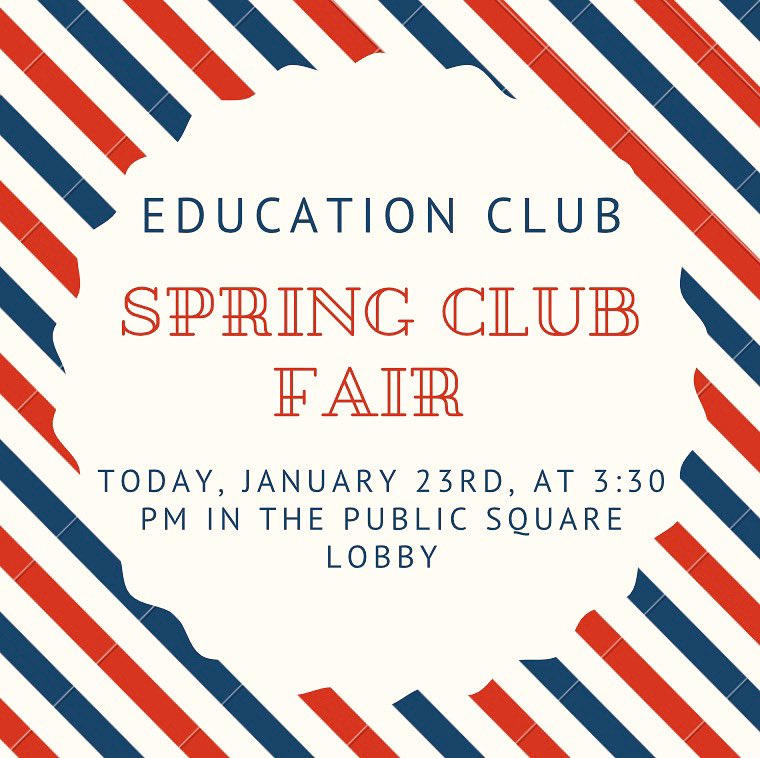 MolloyEdClub's tweet photo. Hi everyone! Today is the Spring Club Fair and we would love to have new and existing Education Club Members visit our table. We can tell you all about our club and answer any questions you may have! We hope to see you there 😊 https://t.co/raOY0CTZlw