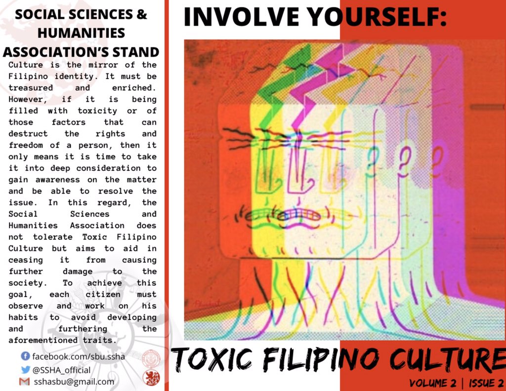 ssha_sbu's tweet photo. Involving yourself on the issue of toxicity that lives within the boundaries of Filipino Culture can be a...

Grab a copy now!

#ToxicFilipinoCulture
#InvolveYourself
#ExperienceToInfluence https://t.co/jXeS9Q1ThN