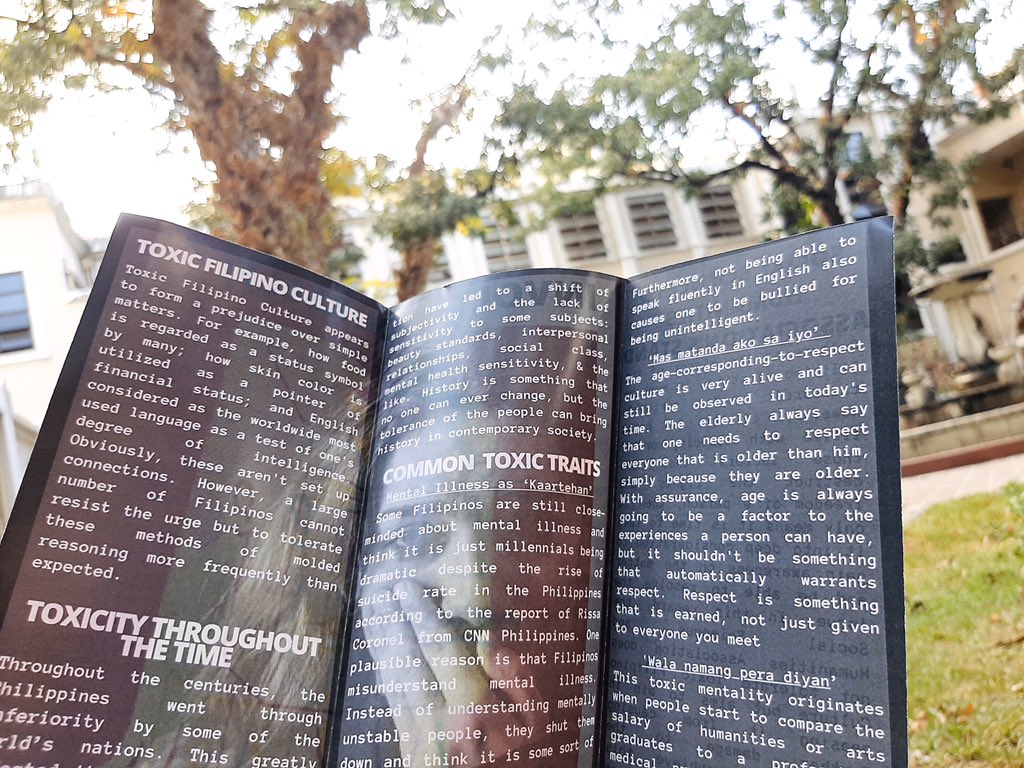 ssha_sbu's tweet photo. helpful tool in creating simple yet beneficial ways on how the Philippine society can move forward, with peace.

Grab a copy now!

#ToxicFilipinoCulture
#InvolveYourself
#ExperienceToInfluence https://t.co/LZqNFiPare