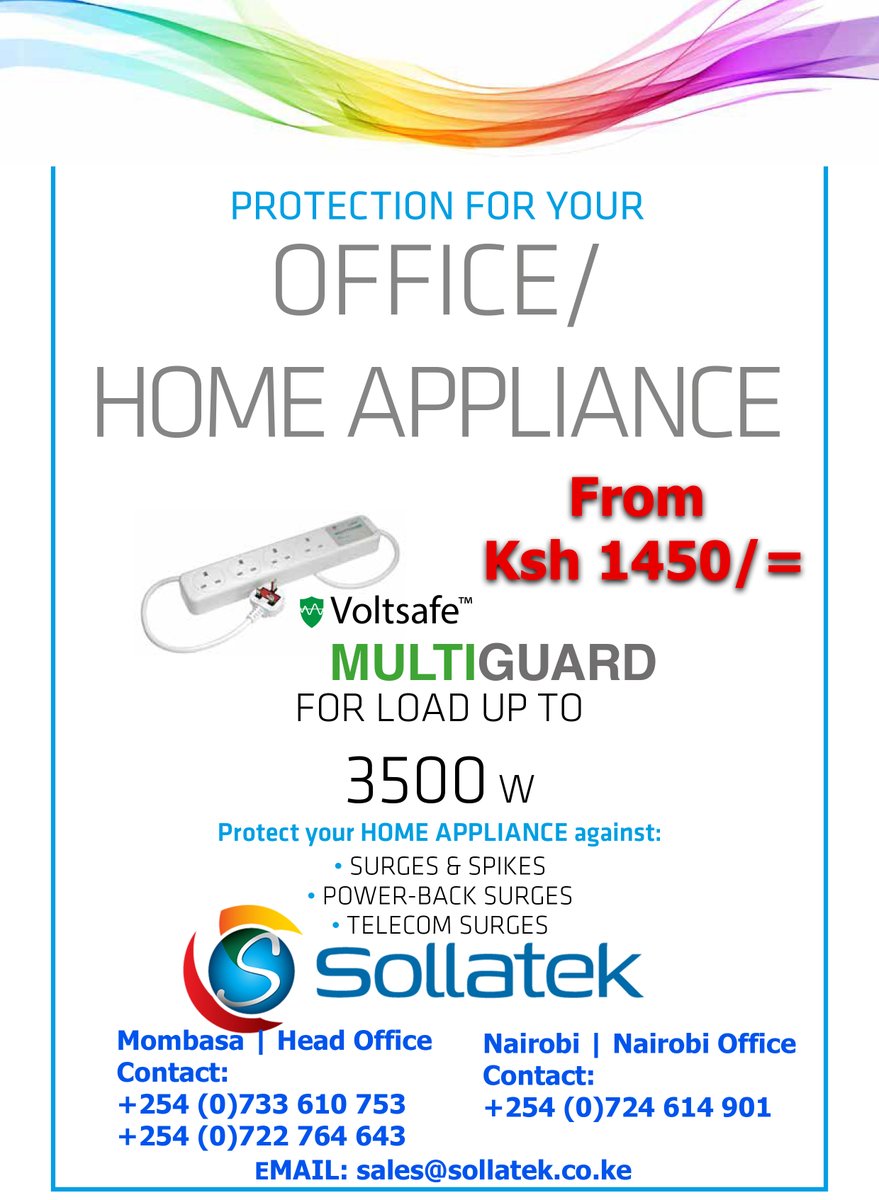 SollatekEA's tweet photo. Sollatek has top of the range multi guards (extension cables) with surge and spike protection. Contact us for for information #SollatekKenya #Multiguard #Spikeguard #SurgeProtection https://t.co/Nq5XcMgknV