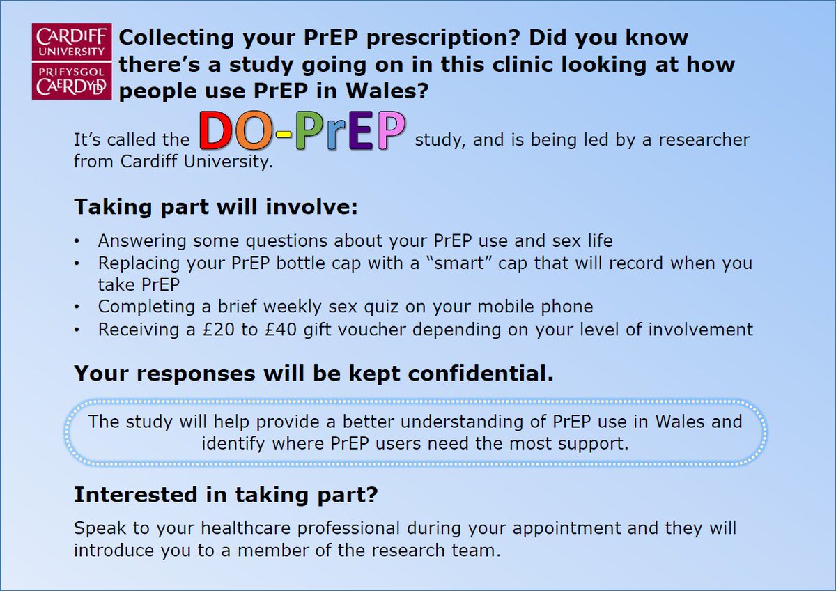 prep_do's tweet photo. The DO-PrEP study is open to recruitment @SBSexualHealth in Singleton Hospital. If you're attending for PrEP please consider taking part! @CTRCardiffUni @ResearchWales https://t.co/cysZOi39Ca