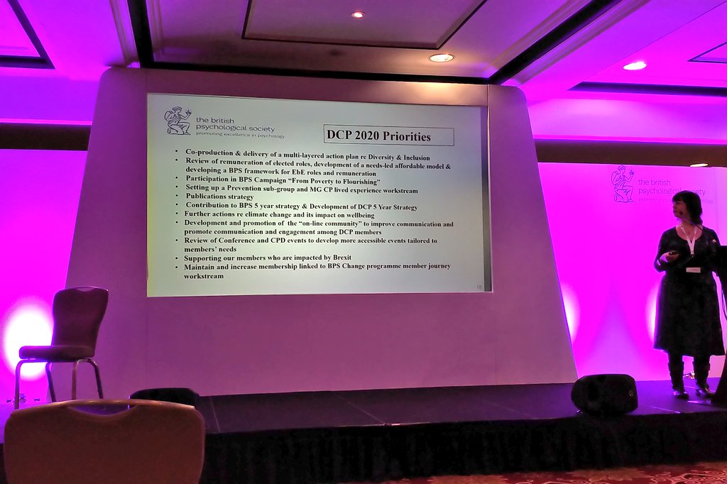 ClinPsychDavid's tweet photo. @bpsofficial Division of Clinical Psychology Chair @DrEstherCT outlines the @UKDCP priorities for 2020 at the DCP Annual General Meeting. #dcpconf #dcpconf2020 https://t.co/UkQJiWm8Tf