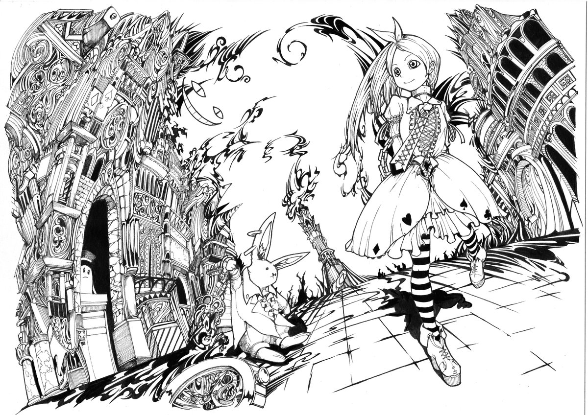 闇の国のアリス ペン画 トライバル アリス Gai トライバルデザイナーの漫画 闇の国のアリス ペン画 トライバル アリス Gai トライバルデザイナーの漫画