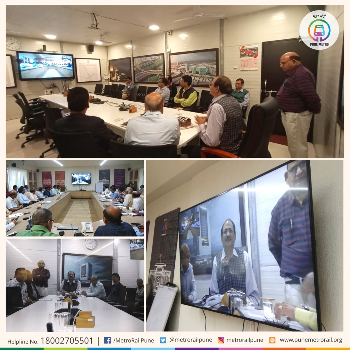 metrorailpune's tweet photo. #MahaMetro's #3rdFoundationDay was celebrated at #PuneMetro Phugewadi office.
On this occasion, Dr. Brijesh Dixit, MD, MahaMetro wished everyone on a video call.
Mr. Limaye, Advisory Consultant, appreciated the work done and suggested to speed up the work ensuring safety for all. https://t.co/fVLu9yCi90