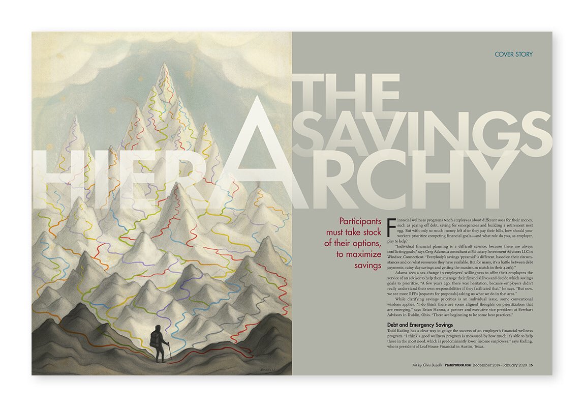 Art by <a href="/buzelli/">Chris Buzelli</a> for #PLANSPONSOR Dec/Jan 2020 “The Savings Hierarchy” cover story.
***
Image: Many different considerations impact the hierarchical scenarios/paths.
***
#editorialillustration #illustration #artdirection #PSDJ20