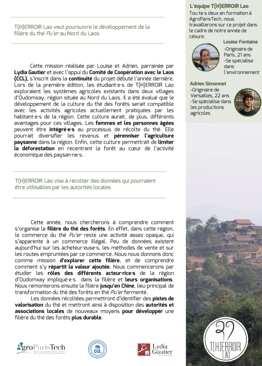 AgnesTabareau's tweet photo. Vous voulez aider ces étudiants d’AgroParisTech à réaliser leur projet au #Laos pour développer le thé des forêts ? Vous pouvez faire un don qui ouvre droit à une défiscalisation ! https://t.co/0nMb3gY3FF en indiquant T(h)erroirs #agro #Etudiants #the #DD #nature #agriculture https://t.co/V8RCe6hWFZ
