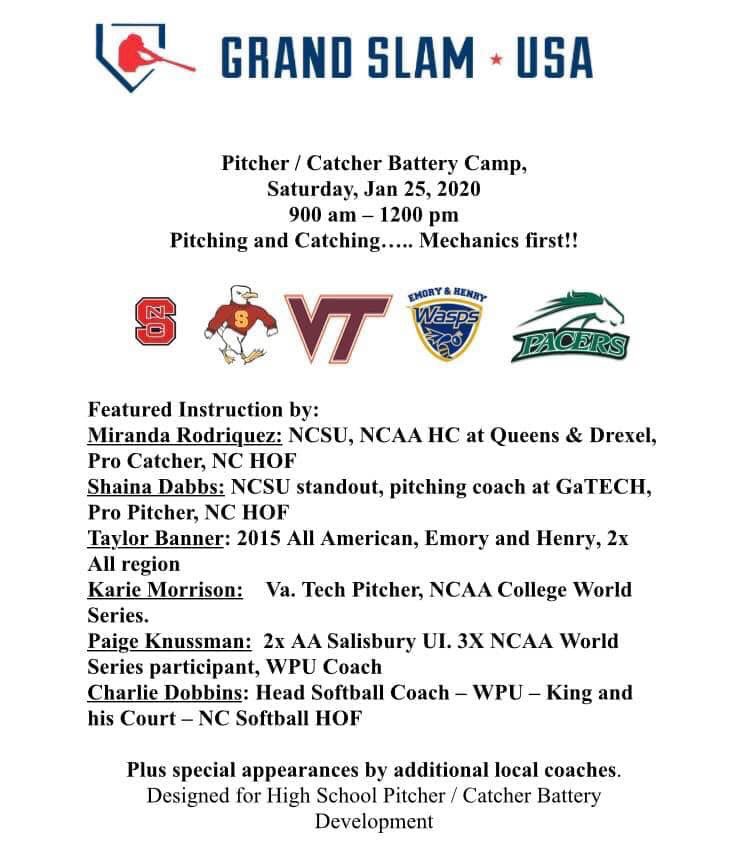 grandslamusa's tweet photo. ‼ Don't Miss Out on our Pitcher/Catcher Battery Camp on Saturday, January 25th!
➡ For more info and to register Send us a Message or Call 919-233-7522 to book your spot! https://t.co/FPPd3gWGeA