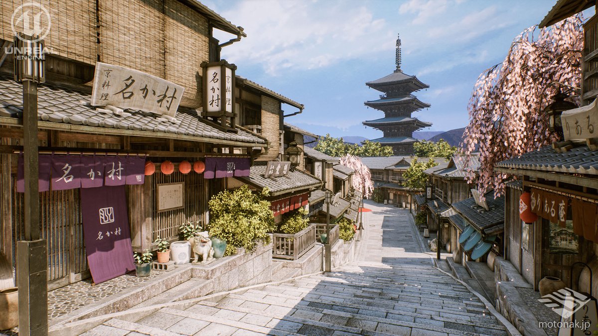 雨の京都 Ue4 中村 基典 3d背景アーティスト Moto Nakamuraのイラスト