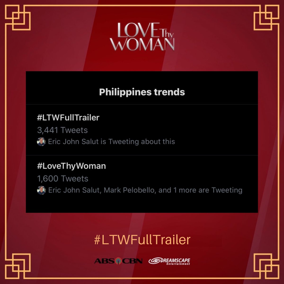DreamscapePH's tweet photo. Maraming salamat, kapamilya! 💗

To watch the full trailer, go to https://t.co/GGwAtXMIcC #LoveThyWoman #LTWFullTrailer https://t.co/zCGZBEgO0f