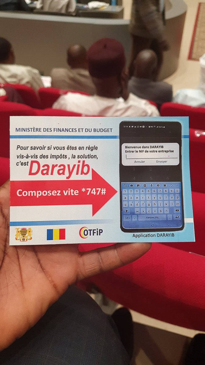 mamadou's tweet photo. Dans le cadre du lancement officiel du budget général de l'état pour l'exercice 2020, le ministère des finances et du budget lance une application d'information fiscale Dénommée DARAYIB cc @TahirHamidN @noh_outhman @adamkayaye @guydabi #Tchad #Adjib https://t.co/jVyJF15Uf5