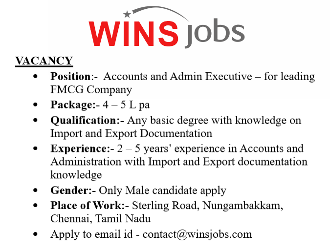 WINSJobs2's tweet photo. Hiring Accounts &amp; Admin Executive https://t.co/CSBropS6ao