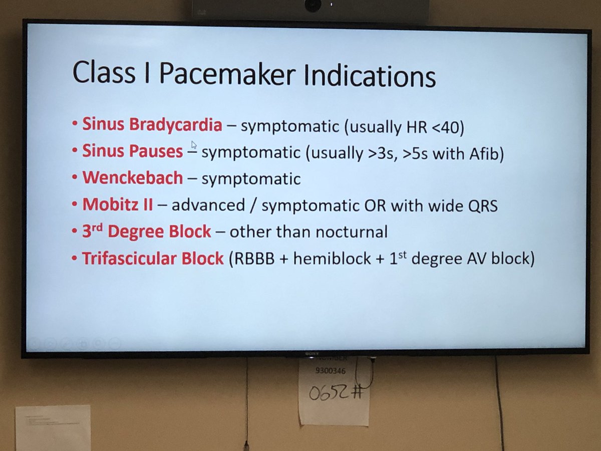 JCHillyard's tweet photo. #MRpearls remember class 1 indications for pacemakers! @VCU_IMRes @ktwaybill @chrisLyoungmd @AudreyBJernigan @DrJaredDyer @pranav_mankad https://t.co/EUZPLkuSMe