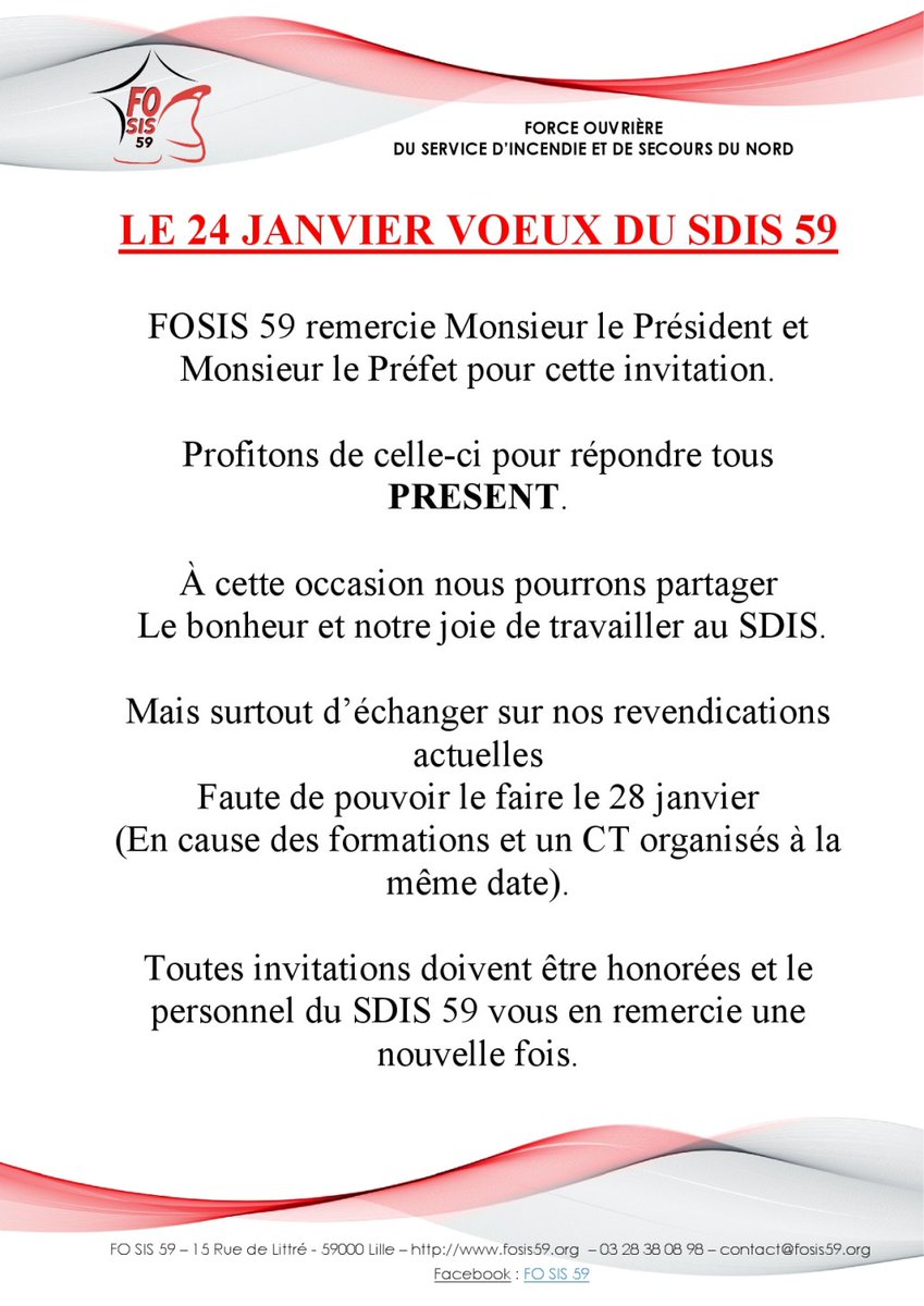 FOSIS59's tweet image. 24 JANVIER : VOEUX DU SDIS 59 fosis59.org/?p=305