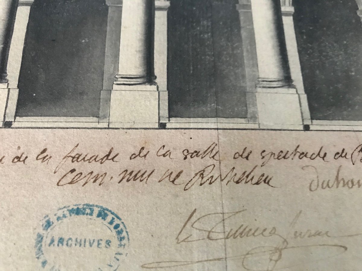 ArchivesBxM's tweet photo. #JMEcritureManuscrite #BattleSignatures Signature du Cardinal Richelieu sur l’un des 70 dessins de l’architecte Victor Louis présentant les différents projets de la construction du Grand-Théâtre de Bordeaux, édifié à partir de 1773. Bx Fi 21 H Recueil 20 https://t.co/bwz4N4B3HC https://t.co/fymdvlQNqd