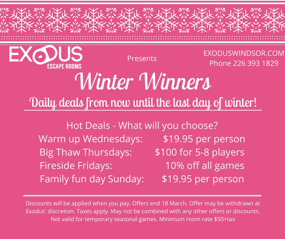 Beat the winter blues with these great offers until 18 March (last day of winter!) #YQG #WinterFun #escaperoom
