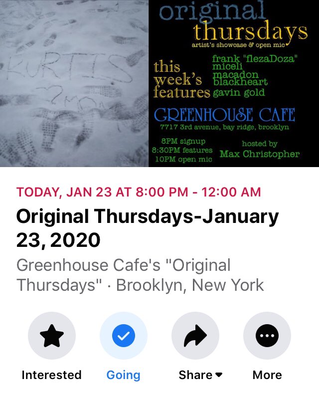 MacadonBk's tweet photo. Find me here on the mic tonight in Bay Ridge! I’m a featured performer so I’ll be on stage early. See you soon Greenhouse Café.

#poet #writer #rapper #artist #emcee #performer #lyricist #wordsmith #openmic #openmicnight #brooklyn #unsignedartist #independentartist #indieartist https://t.co/h5PFmcs8HH
