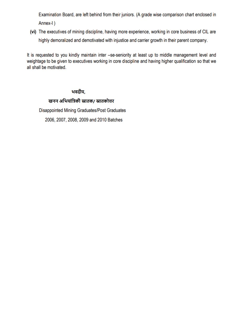 sudarsan1986's tweet photo. #InjusticeInCILtoMiningDegree Gaduate/Post Graduate Mining Engineers are deprived of their due promotion compared to other discipline graduates as well as Field/Diploma cadre employees.@CoalIndiaHQ @CoalMinistry @JoshiPralhad https://t.co/5KK0nDo08v