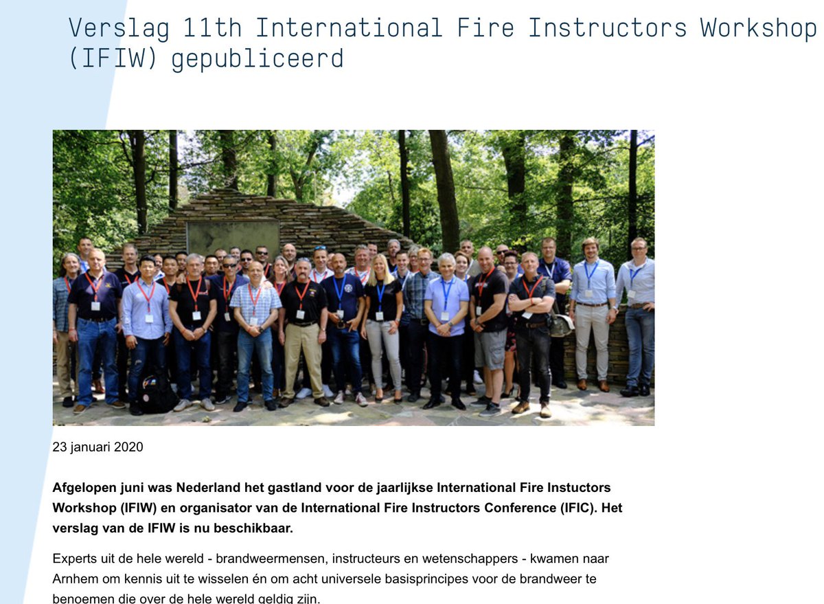Yesss... report of International Fire Instructors Workshop is online!  unique for NL to have fire  experts from all over the world   @IFVtweet @Brwacademie to discuss basic principles of fire fighting. In the report you can read their considerations!
ifv.nl/nieuws/Paginas…