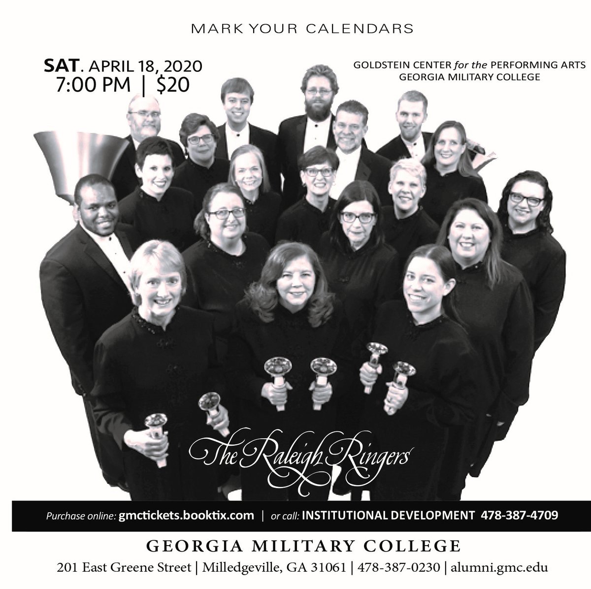 GMC Performing Arts Series is proud to present The Raleigh Ringers on Saturday, April 18th! The Raleigh Ringers will perform an Americana-themed concert at 7:00pm at The Goldstein Center. Buy your tickets online today: gmctickets.booktix.com/cart.php?actio…