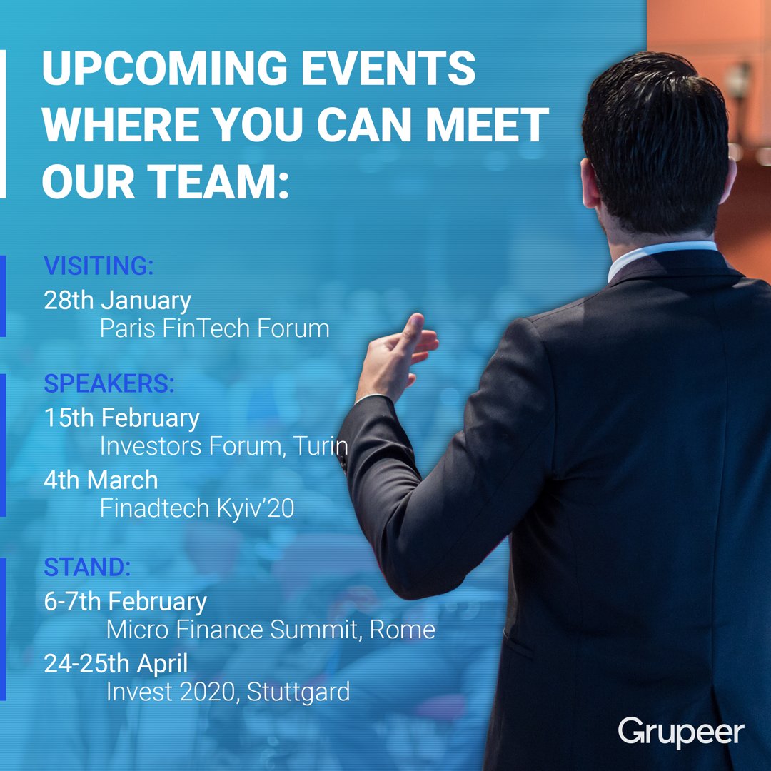Grupeer_com's tweet photo. 🤝 Are you ready to meet Grupeer? Come and visit us during main fintech events!
#grupeer #p2p #securedloans #peertopeer #investments #invest #loans #passiveincome #meetGrupeer https://t.co/hc5YuwauZZ
