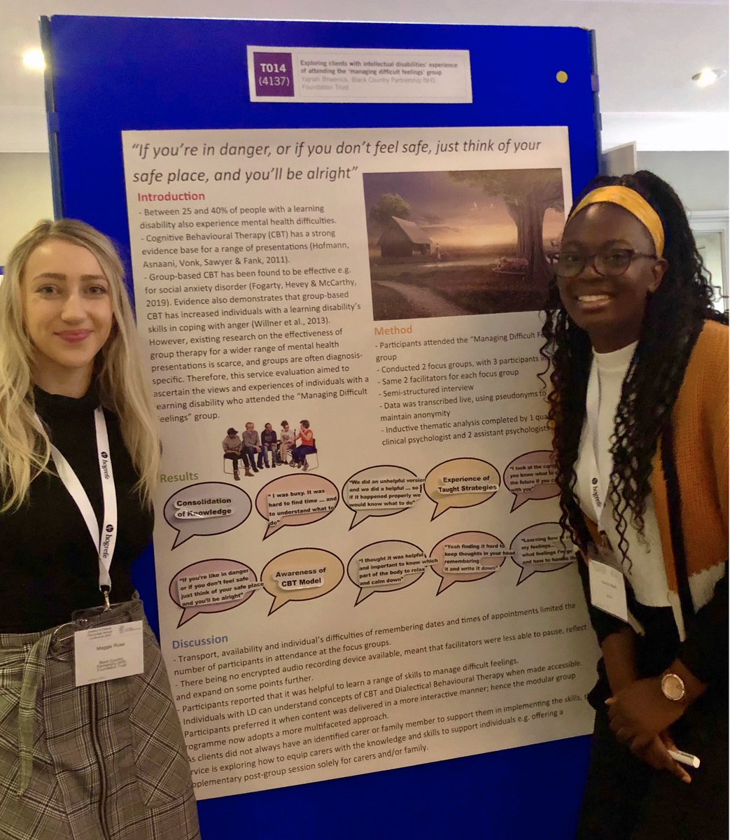 Maggie and I enjoyed our day at the #DCPconf2020 and presented our poster “Exploring clients with intellectual disabilities experience of attending a ‘Managing Difficult Feelings’ group”. We also won a prize for best poster😊🎉 #dcpconf #dcp