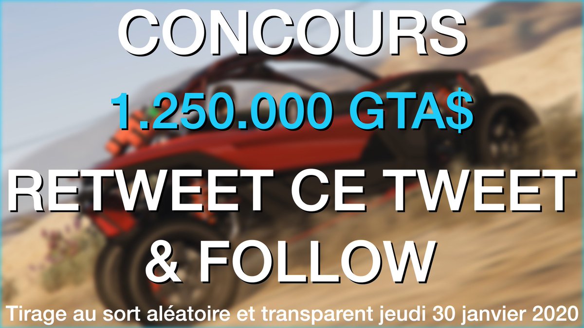 Rockstar_Actu's tweet photo. #CONCOURS 

Tente de gagner 1.250.000$ sur #GTAOnline 

Pour participer :

1⃣ RETWEET ce tweet
2⃣ FOLLOW

Tirage au sort aléatoire et transparent via https://t.co/UweaL7Fdwh jeudi prochain

Vous pouvez participer gratuitement en regardant une pub de 30s
👉 https://t.co/NIxsmEps00 https://t.co/lsJY6brvy5