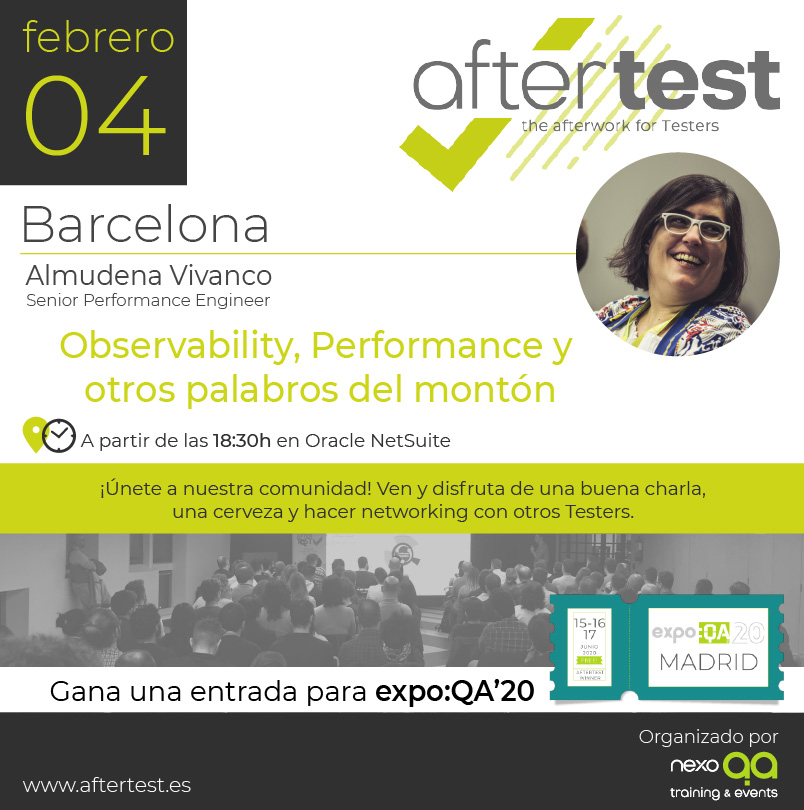 expoQA's tweet photo. ¡ #Testers de Barcelona volvemos con un nuevo #AfterTest!
Almudena Vivanco nos mostrará cómo alimentar y modelar adecuadamente el test de performance y cómo visualizar los resultados con una solución dockerizada de InfluxDB y grafana.
Apúntate aquí --> https://t.co/RqqpeiEJIl https://t.co/vcPSKvrtPm