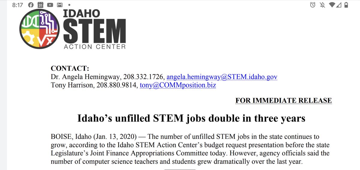 rebecky_schrdr's tweet image. The jobs crisis is worsening in Idaho, according to the Governor&apos;s STEM Action Center report. Legislators seemed unmoved by the data...again.
Time for a #citizensolution to #InvestinIdaho and #ReclaimEducation!