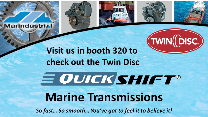 Visit the Marindustrial booth (#320) to learn more about the <a href="/twindisc/">Twin Disc, Inc.</a>'s QuickShift®. Quick Shift uses patented internal clutch actuation to deliver cushioned torque &amp; optimum power in milliseconds, whether you nudge the throttle or go full out.
