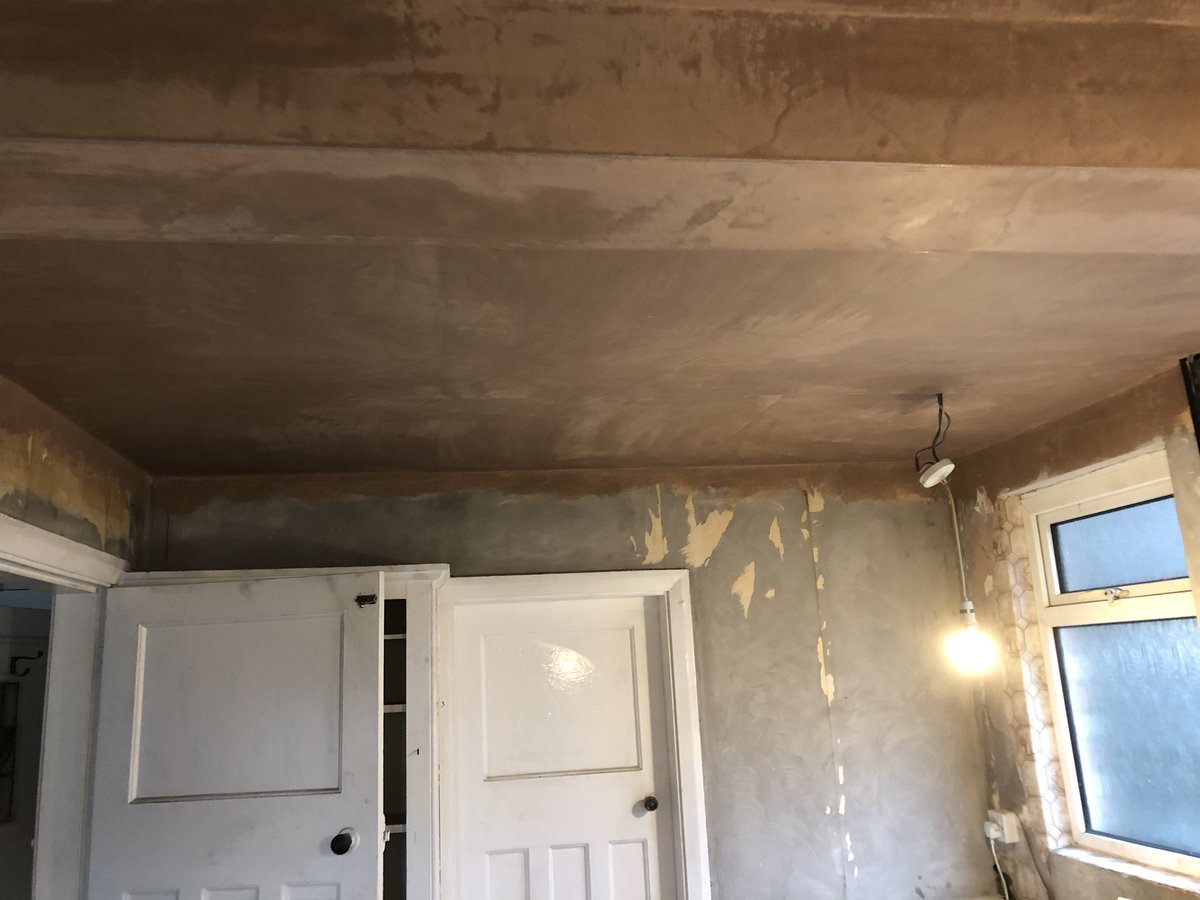 Old ceiling ripped down, boarded and skimmed