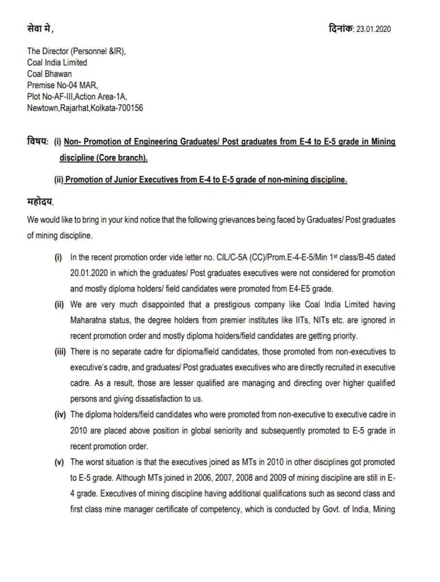 pawaniitkgp05's tweet photo. #InjusticeInCILtoMiningDegree Graduate/Post Graduate Mining Engineers are deprived of their due promotion compared to other discipline graduates as well as Field/Diploma cadre employees.
@CoalIndiaHQ

@CoalMinistry

@JoshiPralhad https://t.co/dgRg7wa0q5