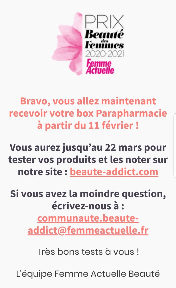 sandrinedc92's tweet photo. Trop top ! Merci @femmeactuelle pour votre confiance.😊
#prixbeautefemmeactuelle2020
#femmeactuelle
#beaute #beautedesfemmes  #beauteaddict
#femmeactuellebeaute
#testproduit #boxbeaute #boxparapharmacie https://t.co/SCblgPvI8M